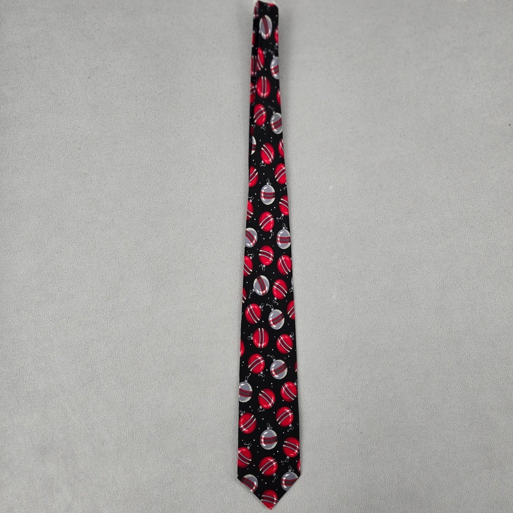 Holidays Mens Silk Necktie Christmas Ornament Glitter Festive Black Red - Picture 2 of 10